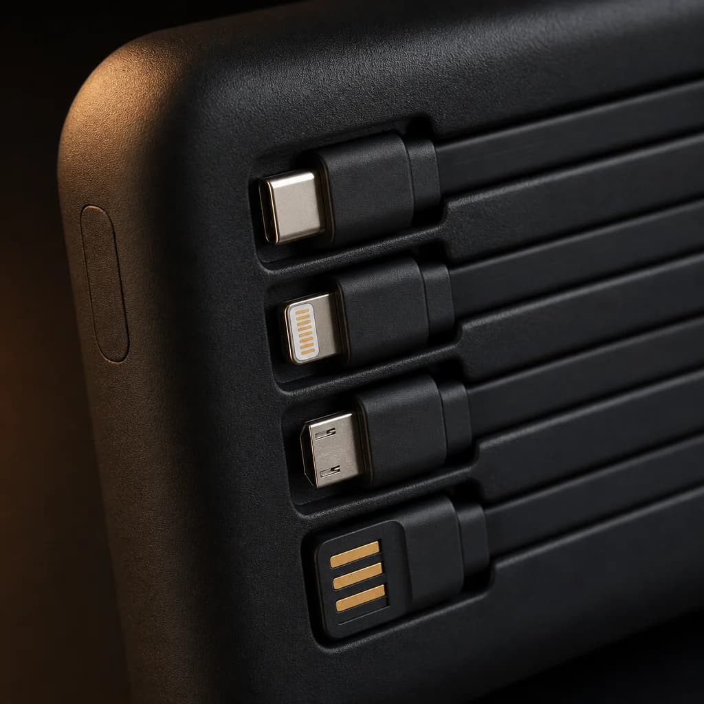 Close-up of the built-in charging cable tips